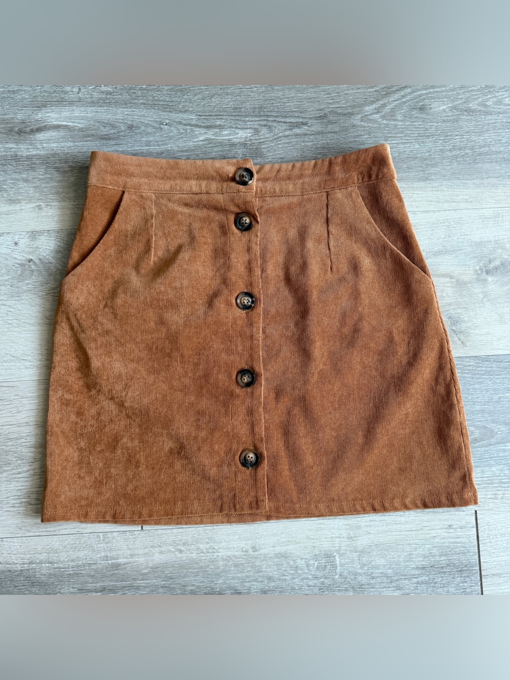 EUC Everly Brown Corduroy Mini A line Button Skirt S chic minimalist y2k